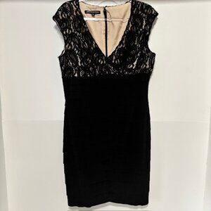 Jones Wear Black Beige Lace Overlay Sleeveless Dress 14 Scallop Bodycon Cocktail